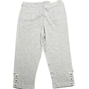 Soft Surroundings Straight Leg Buttoned Hem Crop Pants Womens L (14-16) Gray NWT